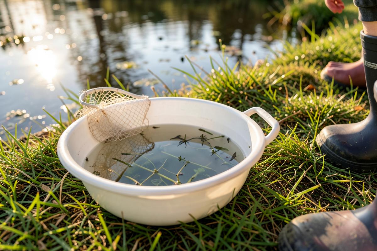 Pond dipping with a washing up bowl